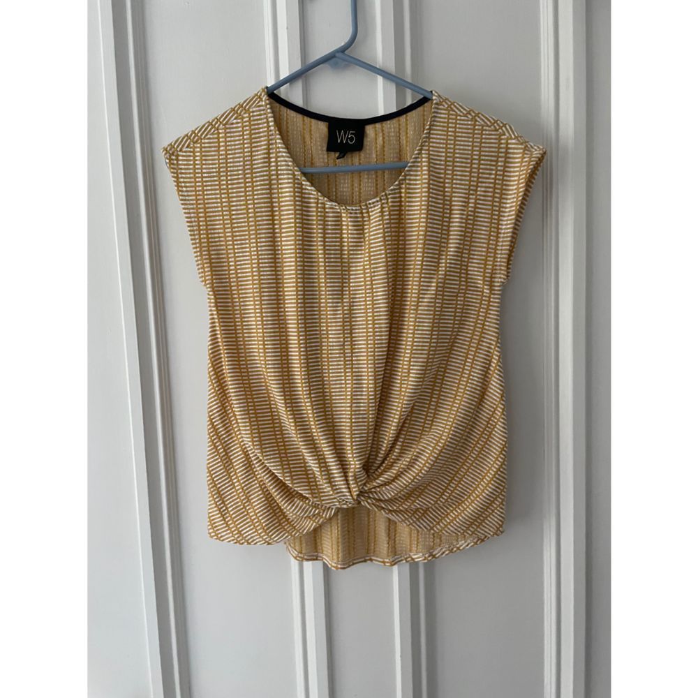Anthro W5 yellow and white striped knotted tee M